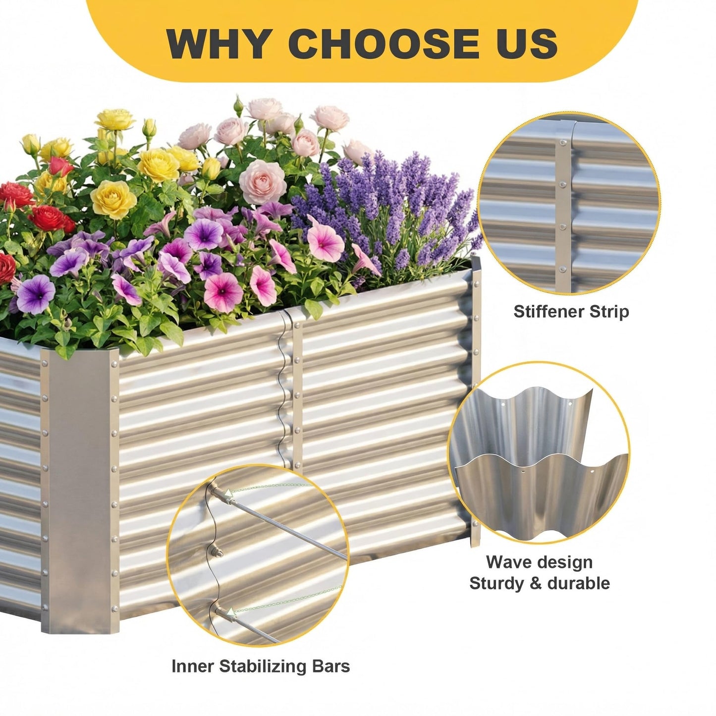 AHEONLAR 3 Pack 4×2×2ft Galvanized Raised Garden Beds, Rectangle Durable Planter Boxes Outdoor for Vegetables, Fruits, Flowers and Plants, Quick Assembly, Silver