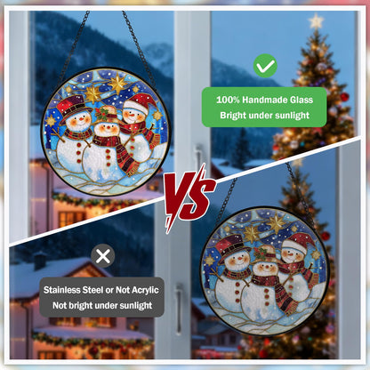 Christmas Decorations Stained Glass Window Hanging, Snowman Suncatcher for Window Hanging, Sun Catchers Indoor Windows Wall Art for Mom Grandma, Christmas Decor or Home Garden Office 7.87 inches