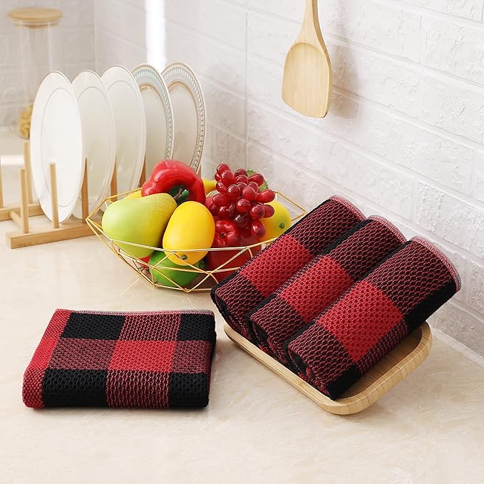 Homaxy 100% Cotton Waffle Weave Check Plaid Kitchen Towels, 13 x 28 Inches