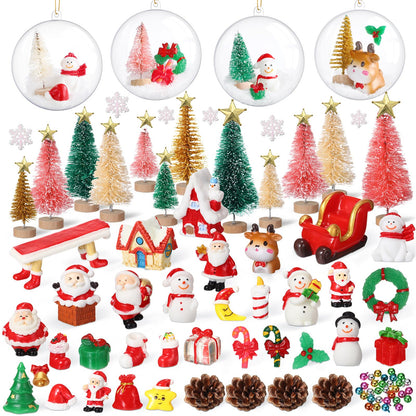 Roowest 96 Pcs Miniature Ornaments for Snow Globe Kit DIY Christmas Village Decoration Christmas Figurines Mini Ornaments with Snowman Reindeer Santa Claus Snowflake(Green)