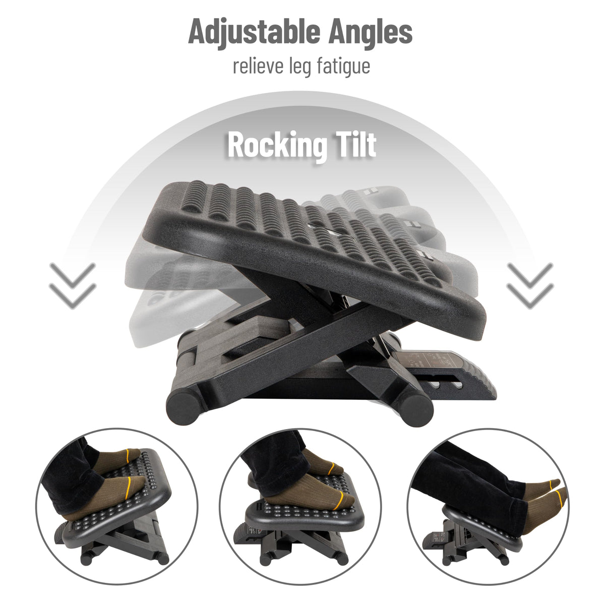 Mind Reader Foot Rest, Under Desk at Work, Ergonomic, Height Adjustable, Office, Plastic, 17"L x 13"W x 6.25"H, Black