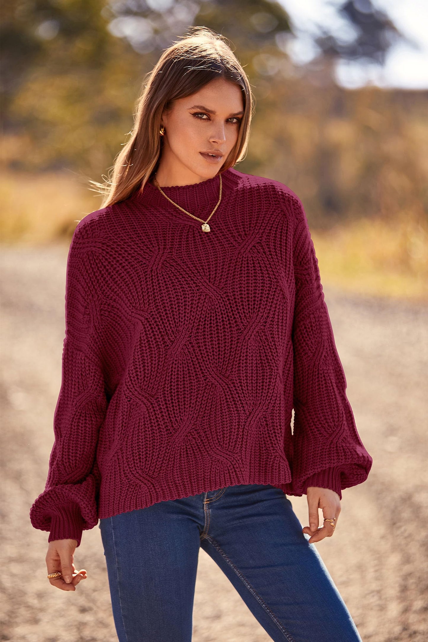 PRETTYGARDEN Women's Fall Oversized Pullover Sweaters Casual Crewneck Long Sleeve Chunky Cable Knit Tops Winter Clothing