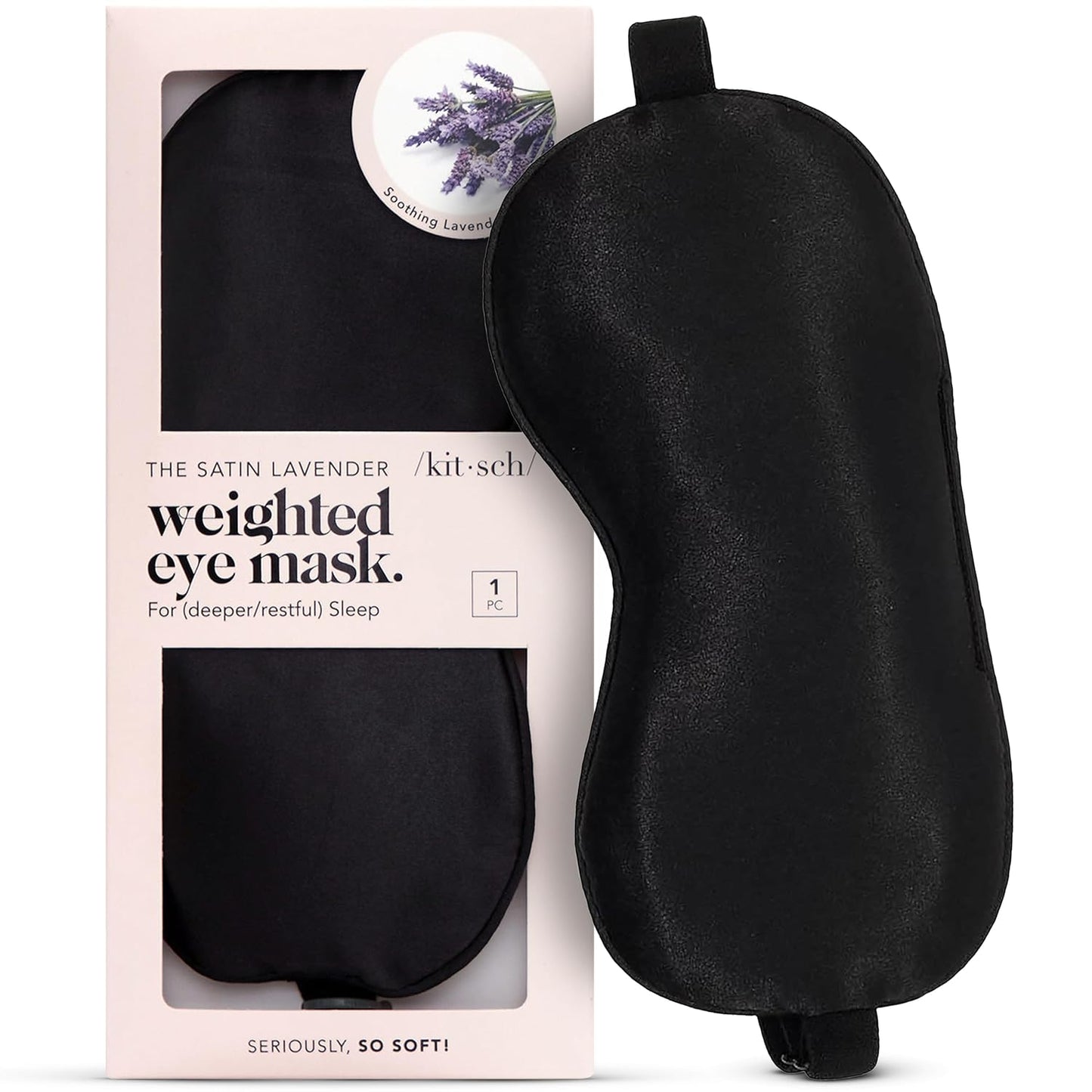 Kitsch Weighted Satin Sleep Mask - Weighted Eye Mask for Sleeping and Travel - Lavender Sleeping Mask for Women and Men - Light Blocking, Adjustable Strap, Ultra-Soft (4.1oz/116g)