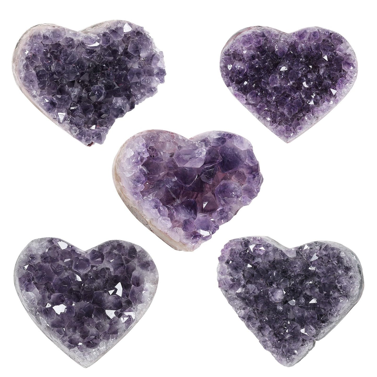 TUMBEELLUWA Heart Shaped Amethyst Crystal Cluster Geode Decorative Rock Raw Crystals and Healing Stones for Home Room Decor, 1.97-3.35 Inch