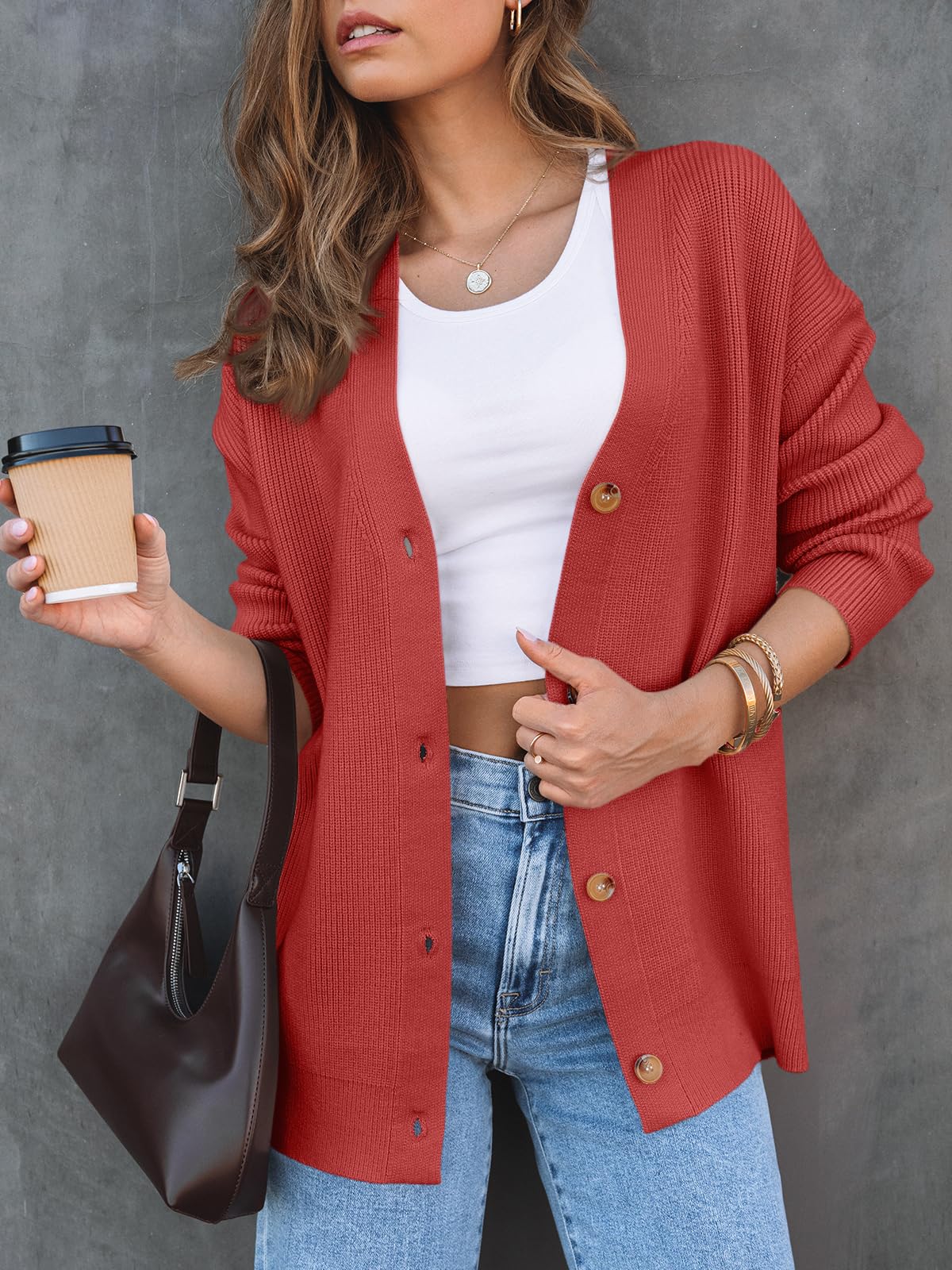 LILLUSORY Women Oversized Cardigan Sweater 2025 Fall Outfits Cloth Fashion V Neck Knit Button Front Casual Trendy Tops