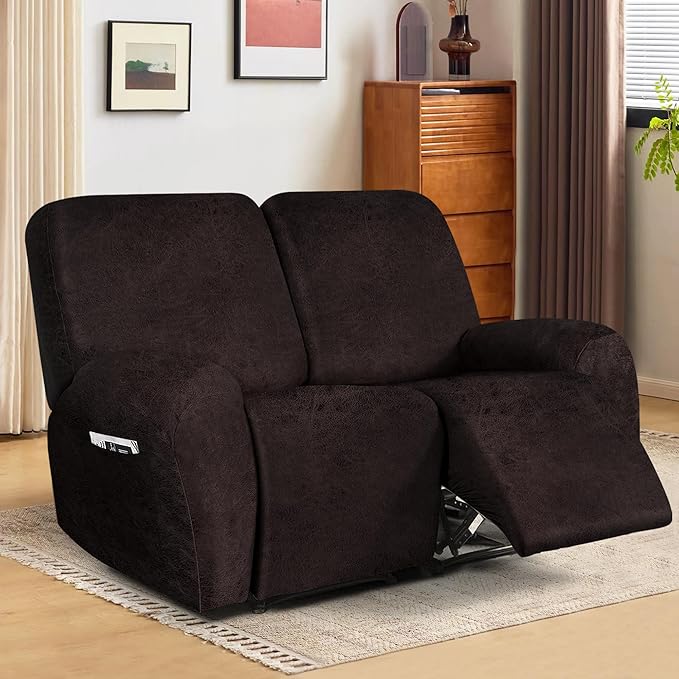ANARACHON Leather Look Loveseat Recliner Cover, 6-Pieces Stretch Dual Recliner