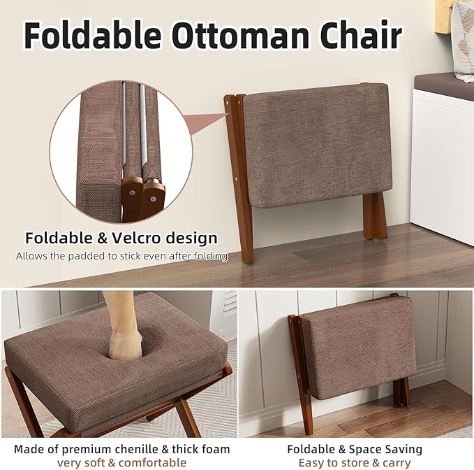 BAMBOOHOMIE Foldable Foot Stool Ottoman, Modern Foot Rest