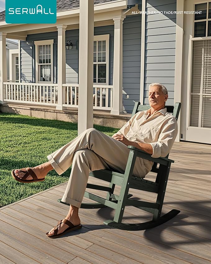 SEWALL HDPE Rocking Chair, Oversized Outdoor Rocking Chair for Adults, Patio Rocker for Porch, Avocado Green