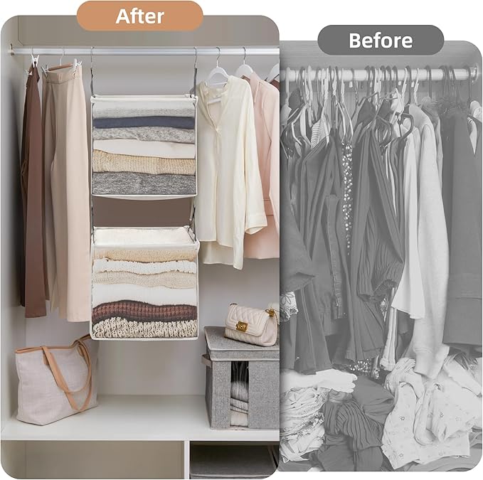 STORAGE MANIAC 2-Shelf Hanging Closet Organizer, Cloth Hanging Closet Shelf