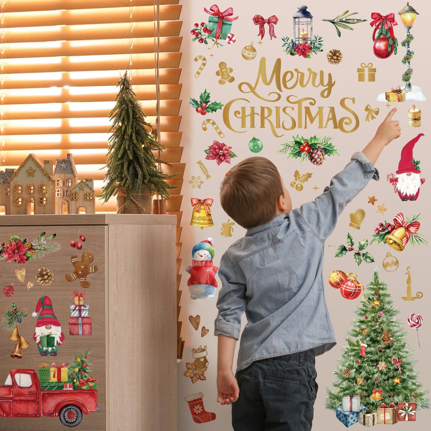 Cholemy 4 Sheets Christmas Wall Decal Stickers Decorations - Removable Indoor Home Decor for Room, Nursery, School, Restaurant, Cafe, Door, Window, Party (Tree)