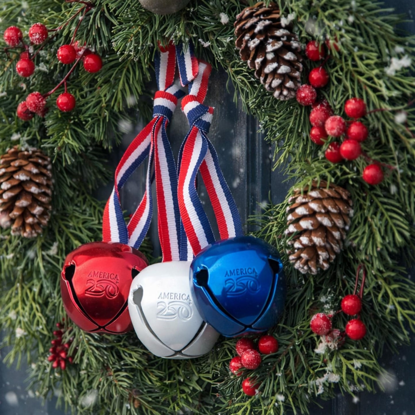 Bevin Bells Believe Sleigh Bells Ornament | America’s 250th Anniversary (3-Pack) | 1.5" Steel Jingle Bells in Red, White & Blue with Tricolor Ribbon & White Drawstring Bag | Gift Ideas | Made in USA