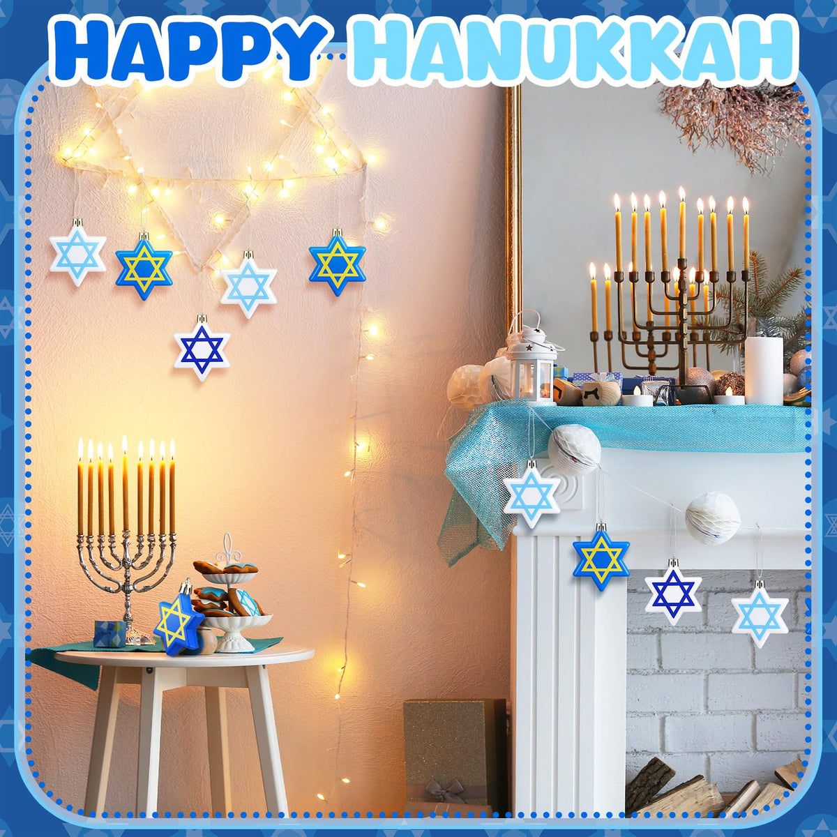 Chunful 24 Pcs Hanukkah Ornaments for Tree Star Hanging Ornaments Shatterproof Star of David Tree Decorations Chanukah Balls Blue and White Jewish Christmas Decorations for Xmas Party Supplies