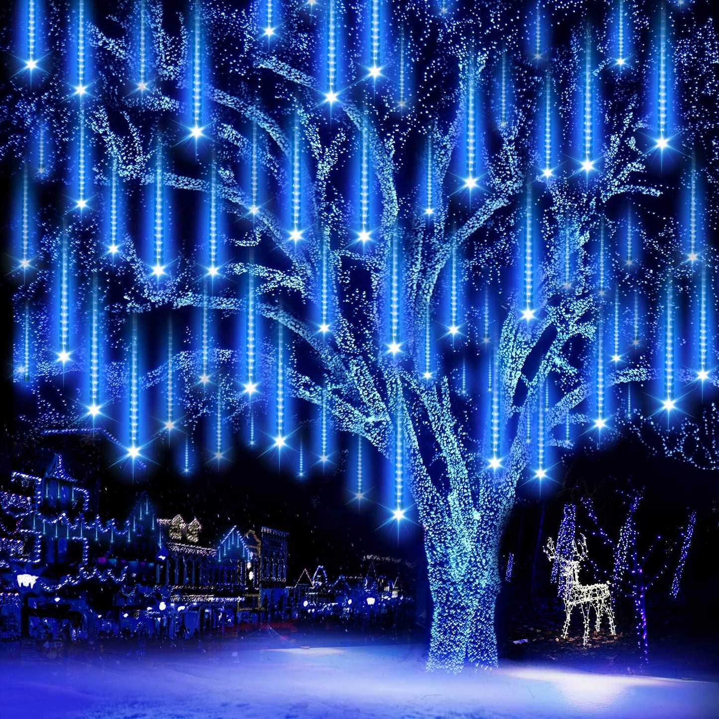 ZROPAW Christmas Lights Outdoor,24 Tubes 864 LED Meteor Shower Lights 12Inch, Waterproof Icicle Light Outdoor Christmas Decorations for Xmas Tree Yard Party, UL Plug, Blue