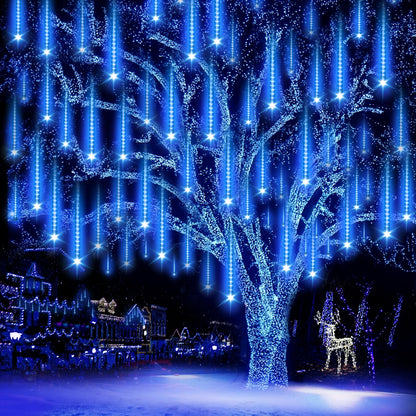 ZROPAW Christmas Lights Outdoor,24 Tubes 864 LED Meteor Shower Lights 12Inch, Waterproof Icicle Light Outdoor Christmas Decorations for Xmas Tree Yard Party, UL Plug, Blue