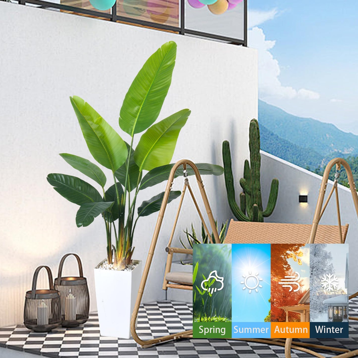 HAIHONG Bird of Paradise Artificial Plant 6FT, Faux Tropical Palm Tree with White Tall Planter, Large Fake Plants in Pot for Home Office Living Room Decor Indoor
