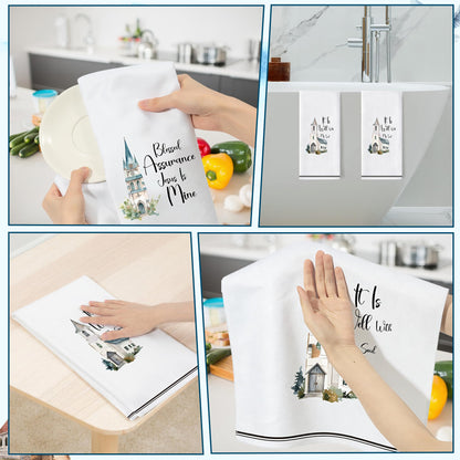 GROBRO7 Church Hymn Hand Towels - 6Pcs Christian Religious Kitchen Dishcloths Set Soft Polyester Towel Bathroom Home Dining Table Decorative Tea Party Favors Housewarming Gift for Hostess Men Women
