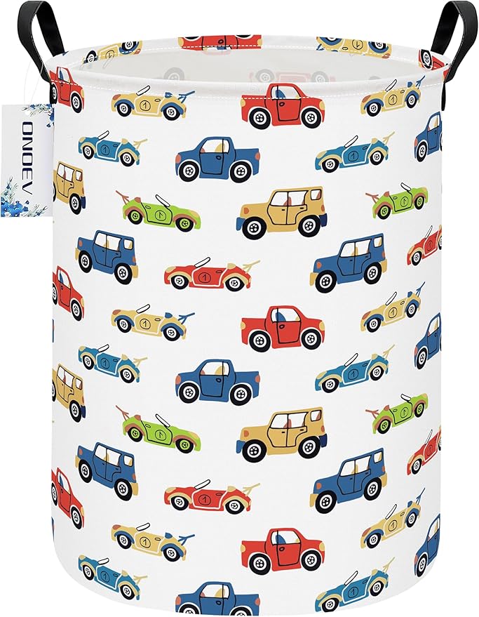 Round Foldable Kids' Racing Cars Laundry Hamper Boys Gift Basket Vehicles