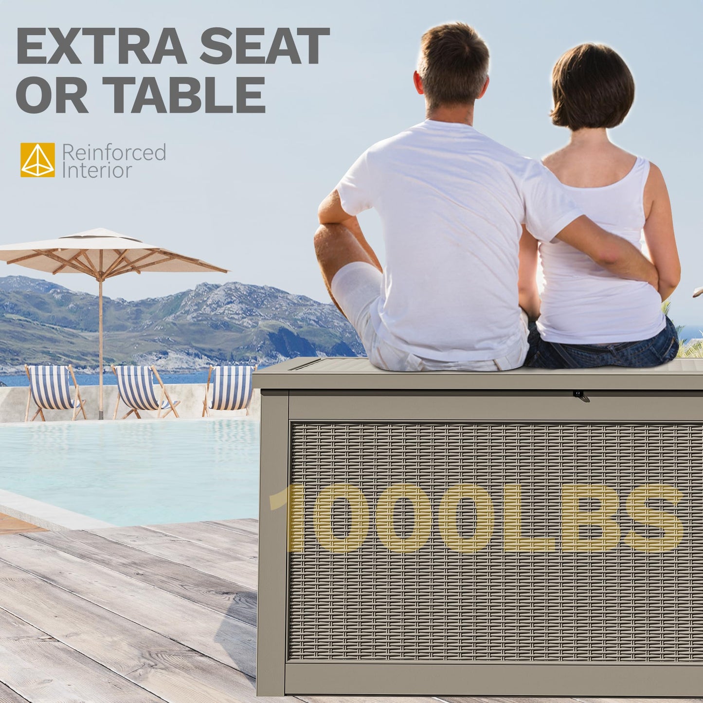 DWVO 320 Gallon Resin Outdoor Storage Box, XXL Large Waterproof Deck Box, Doubles as Table or Seating with 1000 lbs Capacity, Lockable (Brown)