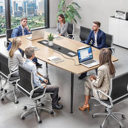 YITAHOME 6FT Conference Table with Power Outlets, 70.8 Inches Boat Shaped Meeting Table with Rectangle Grommet, Modern Seminar Table for Office Conference Room, Boardroom Desk, Light Wood Grain