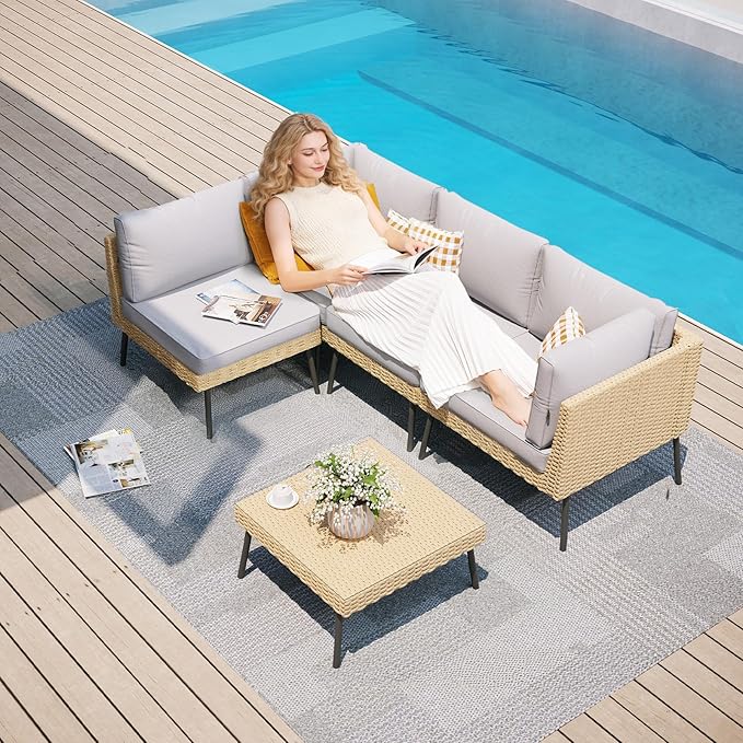 Aoxun 5-Piece Patio Furniture Set, Wicker Outdoor Furniture