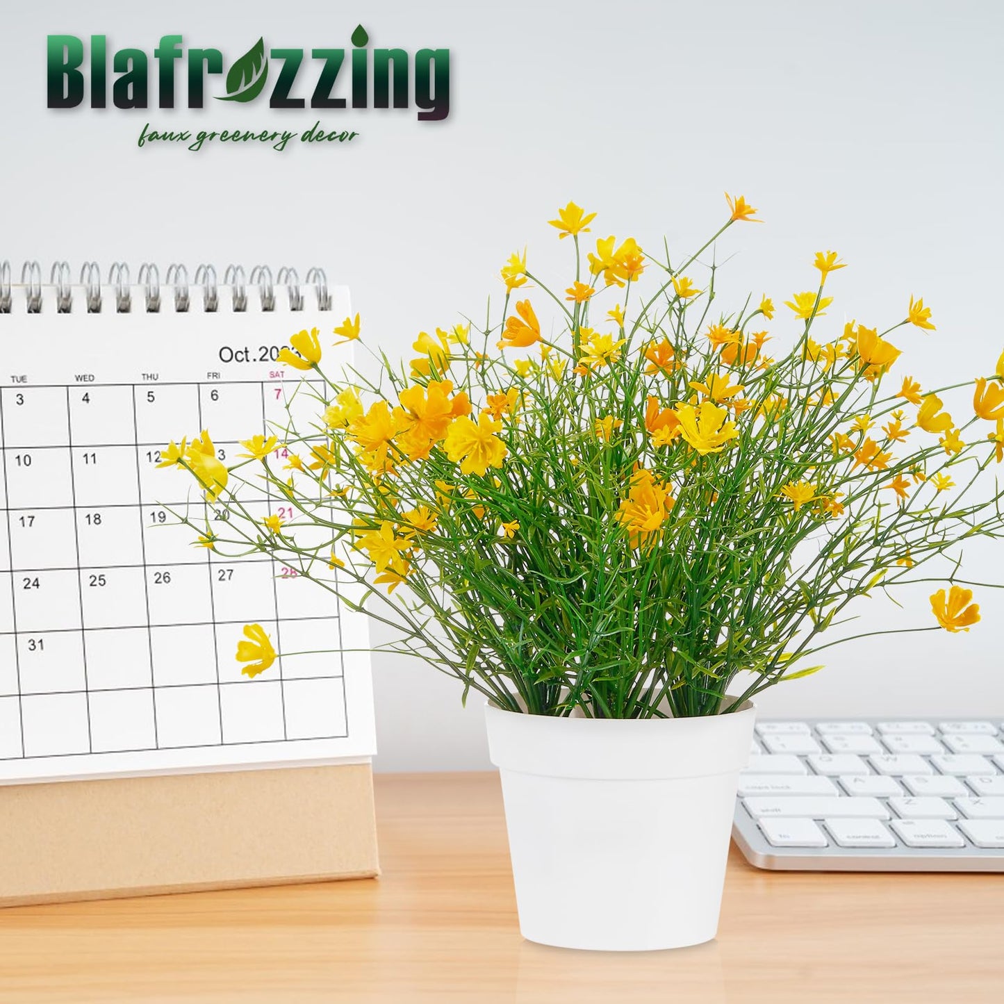 Blafrozzing Babys Breath Potted Fake Plants with Flowers Faux Plants Indoor for Home Office Bookshelf Table Farmhouse Room Decor (Yellow)
