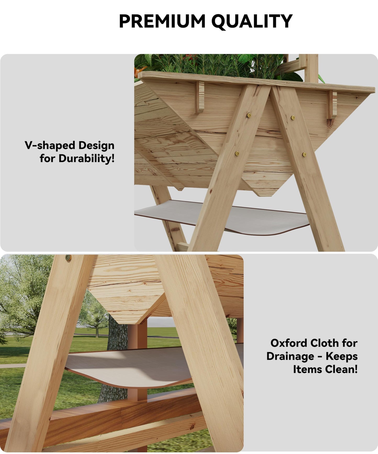 GarveeLife 52x30x54 Inch Tall Elevated Garden Bed with Legs, Standing Raised Planter Box with Climbing Trellis for Vegetables Flowers Herbs, Outdoor Wooden Standing Garden Bed-Natural