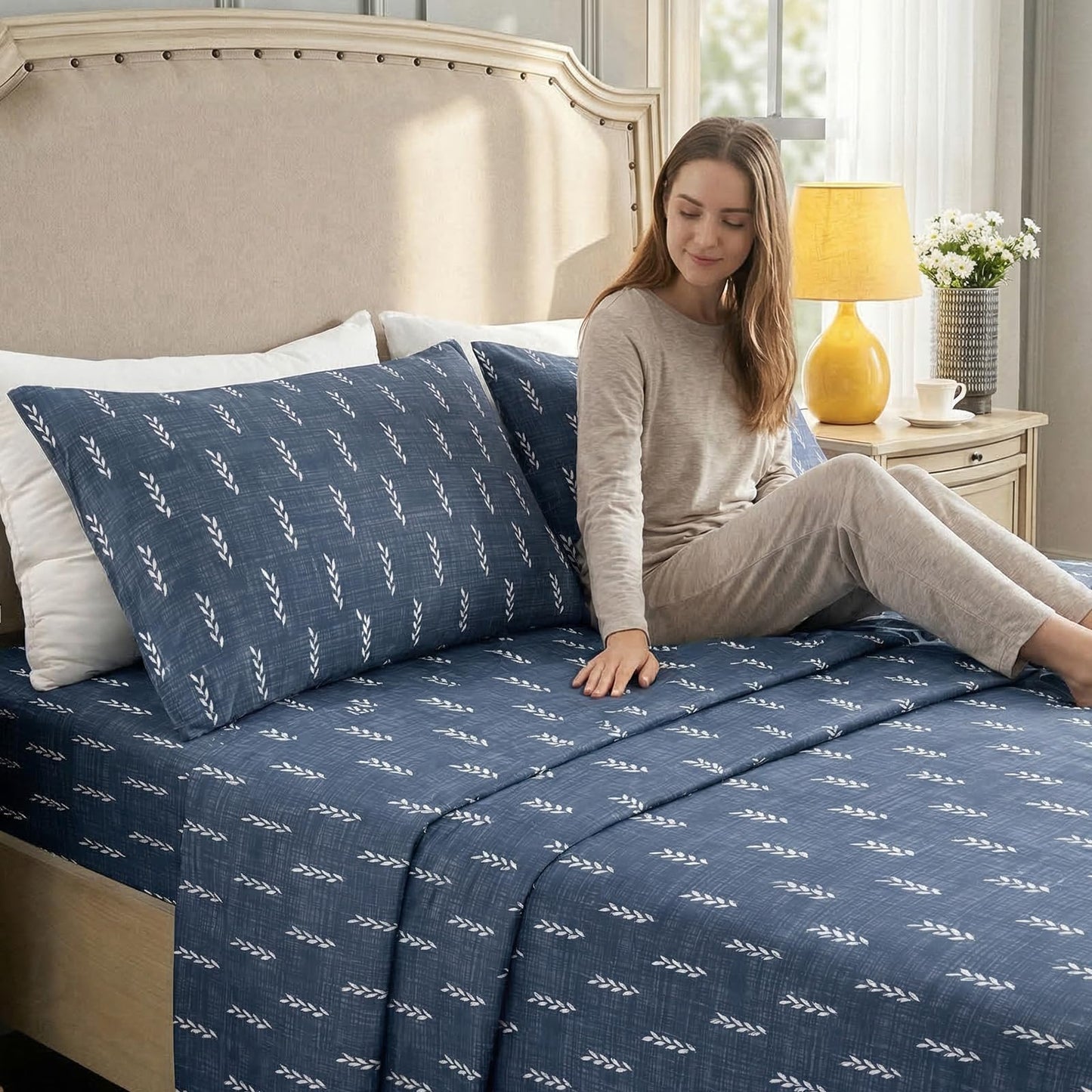 YIYEA Queen Sheet Set, Premium Double Brushed Microfiber Bed Sheet Set for All Season, Soft Breathable, 16" Deep Pocket, Shrinkage and Fade Resistant, 4PC, Queen