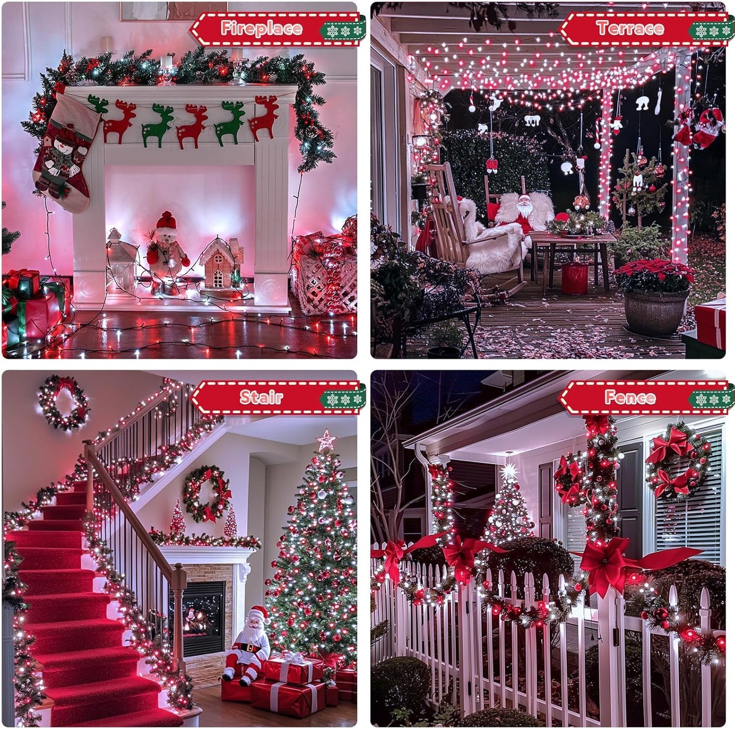 JMEXSUSS 66ft 200 LED Red and White Christmas Lights, Outdoor String Plug-in, Expandable for Tree Outside Party Home Decorations