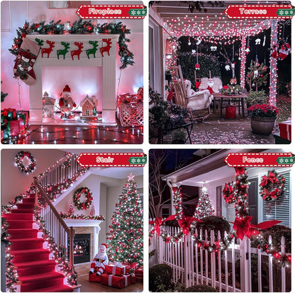 JMEXSUSS 66ft 200 LED Red and White Christmas Lights, Outdoor String Plug-in, Expandable for Tree Outside Party Home Decorations