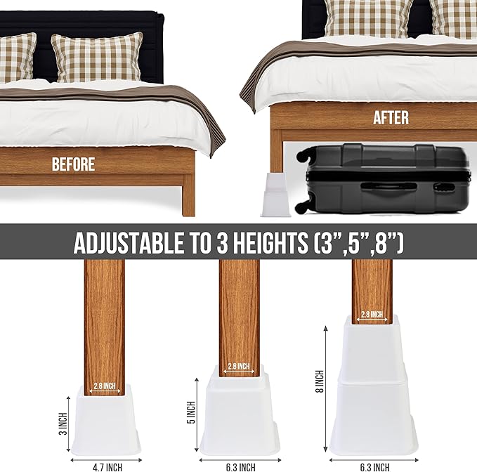 Utopia Bedding Bed Riser, 3 & 5 Inches Adjustable Furniture Risers