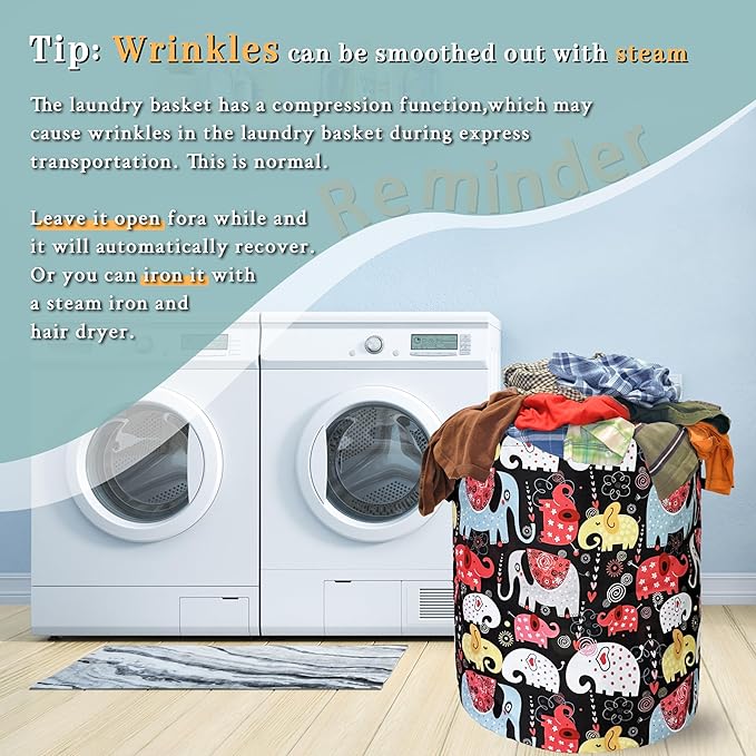 Colorful Elephant Laundry Basket Foldable