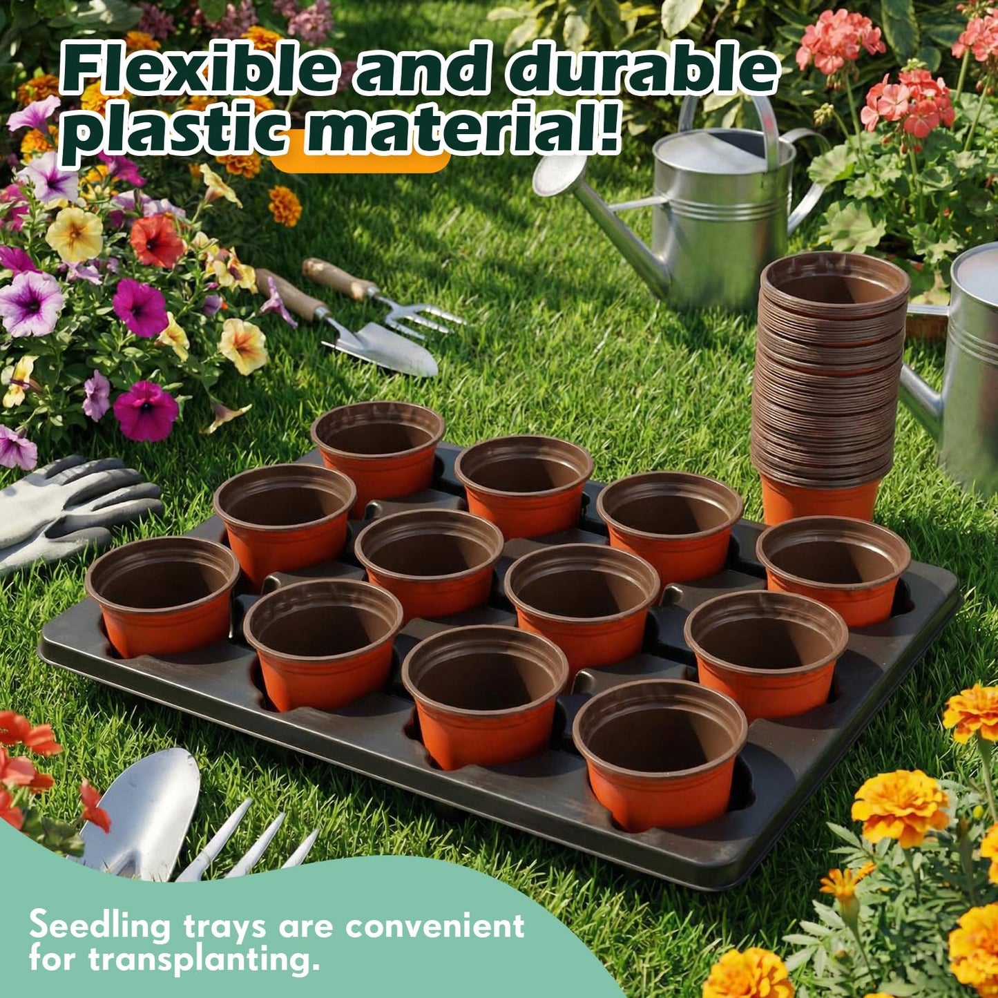 Baderke 96 Pcs 4 inch Seedling Pots and 8 Pcs 12 Cell Reusable Plastic Nursery Pots Trays Thick Sturdy Seeds Starting Germination Carrying Trays Black Small Planter Nursery Propagation 8 Sets(Red)