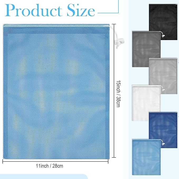 Frienda 6 Pieces Mesh Stuff Sack, 11 x 15 Inch Durable Nylon Drawstring Laundry