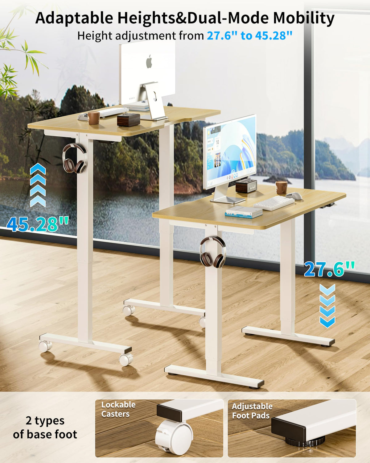 BIZUM 39.4" Small Electric Standing Desk Height Adjustable, Whole Piece Stand Up Computer Desk Work Study Writing Gaming Desks for Home Office Oak