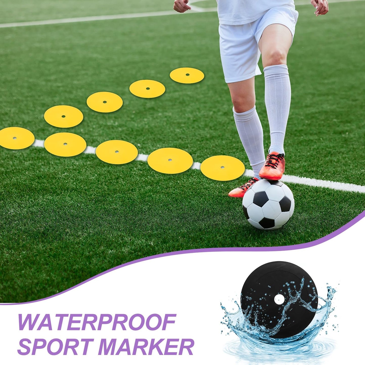 PATIKIL Spot Markers 6 Inch, 12 Pcs Non-Slip Floor Dots Agility Markers Flat Field Cones Poly Dot with Hole for Gym PE Speed Training Dance Soccer Basketball Sports, Black