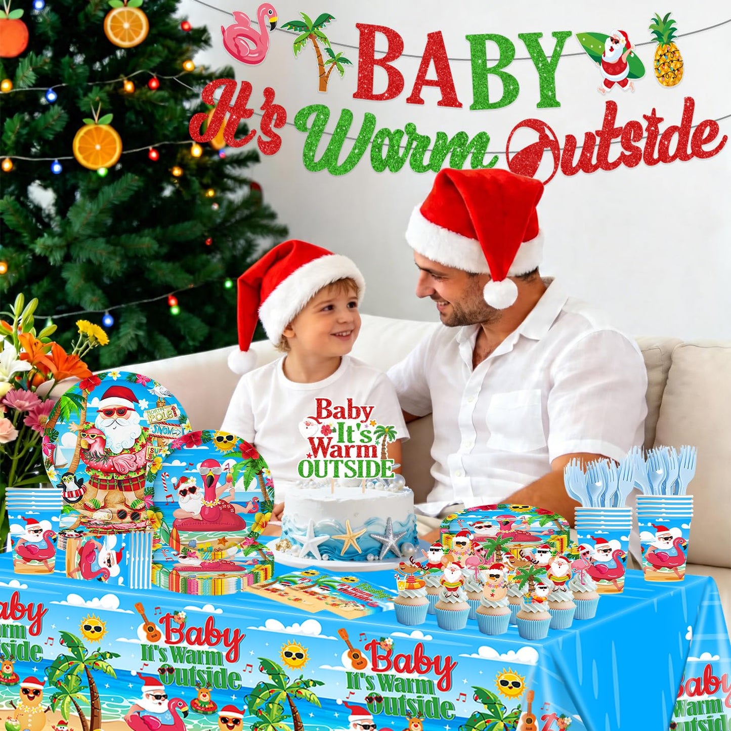 July Summer Christmas Decorations Hawaiian Christmas Party Tableware Set