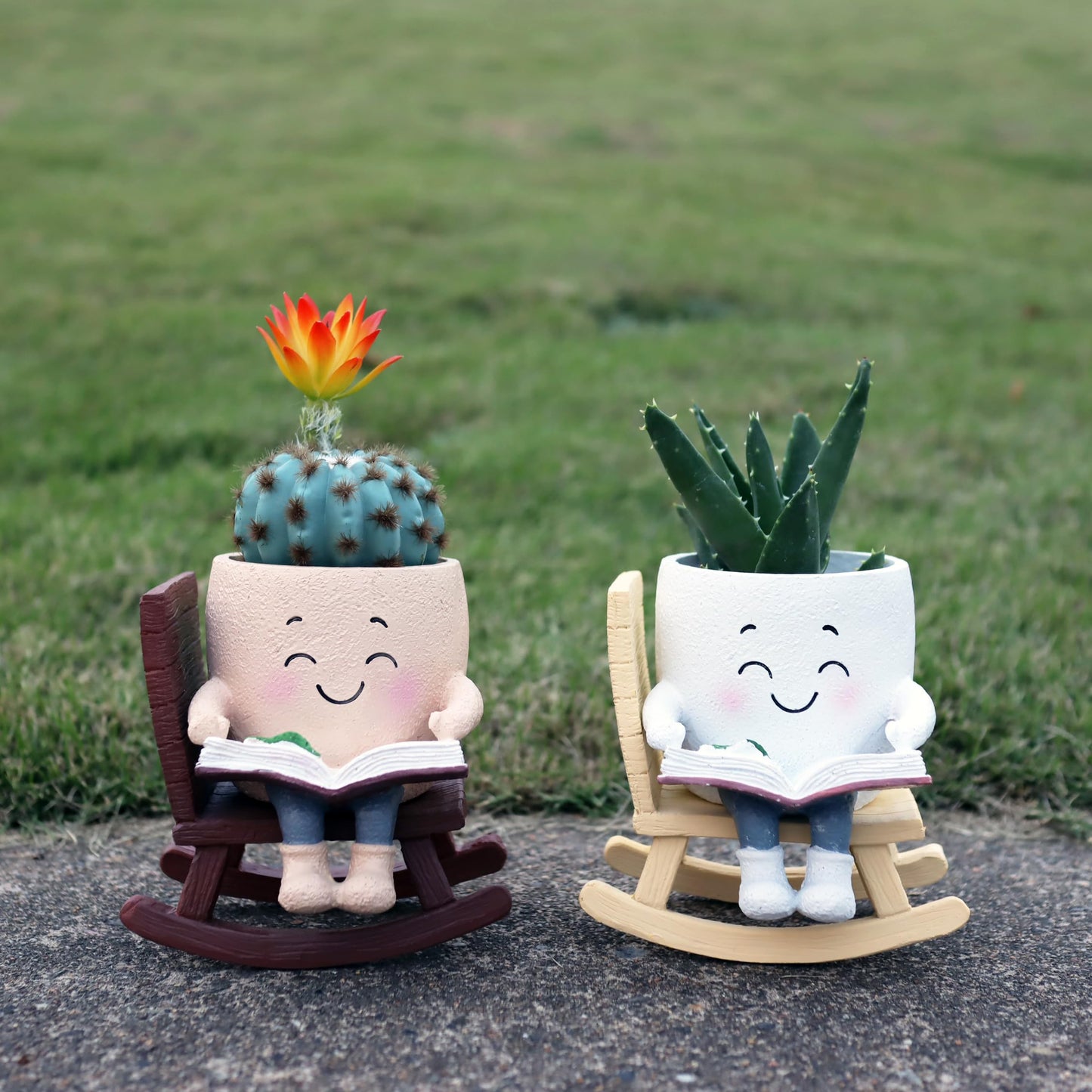 Dolkgy Cute Head Planters Face Pots, Adorable Human Face Planter Reading Books Flower Vase for Indoor Outdoor Plants, Unique Plant Holder Succulent Cactus Pots