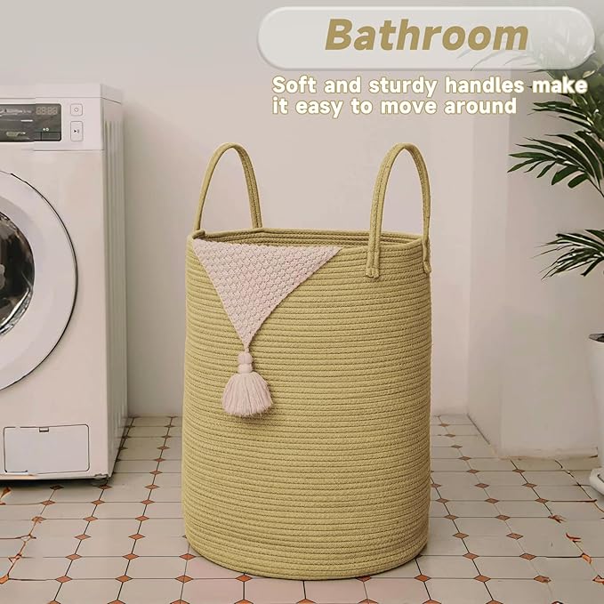 Large Woven Laundry Basket Hamper, 60L Cotton Rope Storage Bin