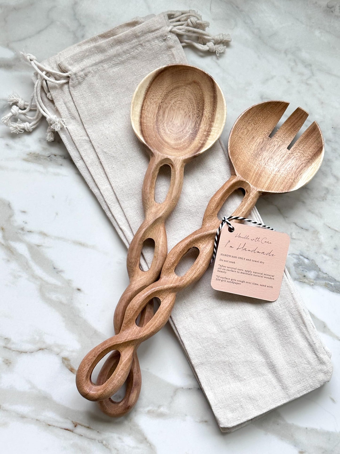 Salt & York 13-Inch Acacia Wood Salad Servers, 2-Piece Handcrafted Wooden Fork & Spoon Set for Tossing Salad, Pasta & Side Dishes, Farmhouse Kitchen, Ideal Wedding, Housewarming & Hostess Gift