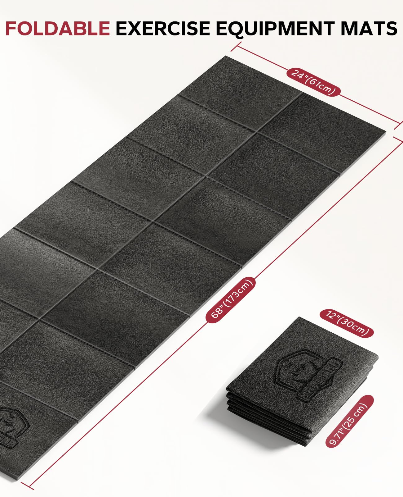 HAPBEAR Treadmill Mat, 55"x24"/68"x24"/79"x35.5" Non-Slip Foldable Exercise Equipment Mat for Walking Pad, Weight Bench, Noise Reducing Shock Absorbing Floor Protector for Home Gym, Carpet & Hardwood Floors