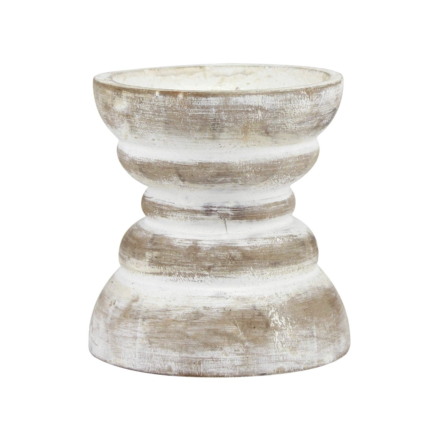 Stonebriar Antique White Wooden Pillar Candle Holders, Vintage Seaside Stand for Table Top, Medium and Small