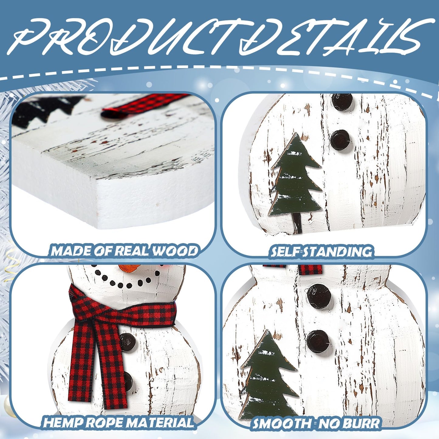 Barydat 3 Pack 3 Pcs Christmas Table Decorations Wooden Snowman Centerpieces Table Sign Tiered Tray Desktop Xmas Decoration for Indoor Home Kitchen Gifts Party (Christmas Tree Snowman)