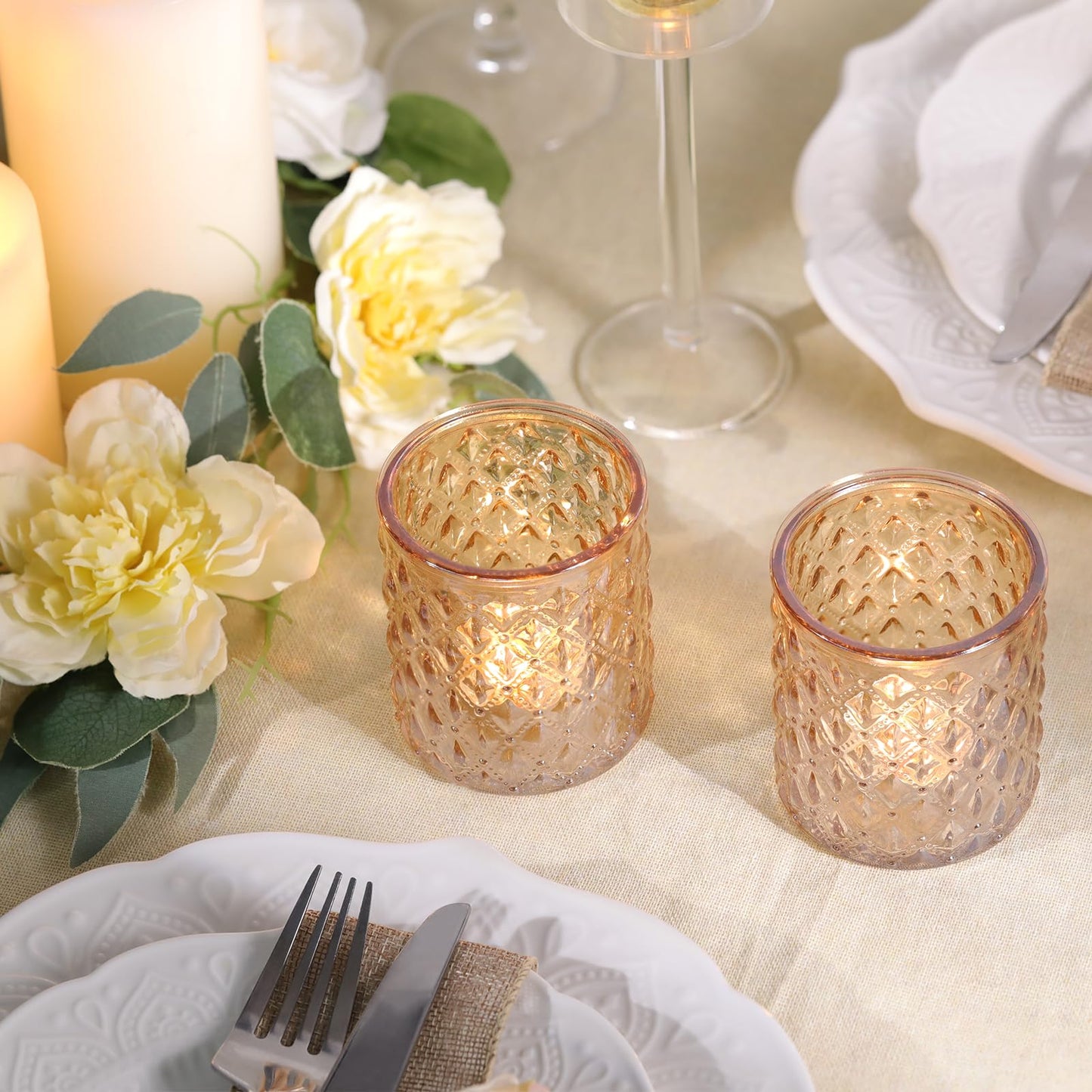 MATAHUM 12 Pcs Large Votive Candle Holders 2.8 * 3.2 inch Gold Tea Light Candle Holders Glass Candle Holder for Bridal Shower, Wedding, Table Centerpiece, Party, Home Decor