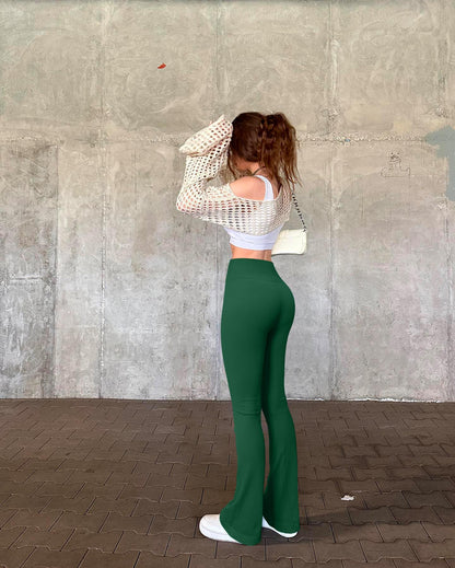 OQQ Women's 2 Piece Yoga Pants Ribbed Seamless Workout High Waist Bell Bottoms Flare Leggings