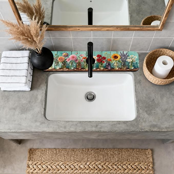 2 Pcs Kitchen Sink Splash Guard Faucet Mats Colored Glass Vases