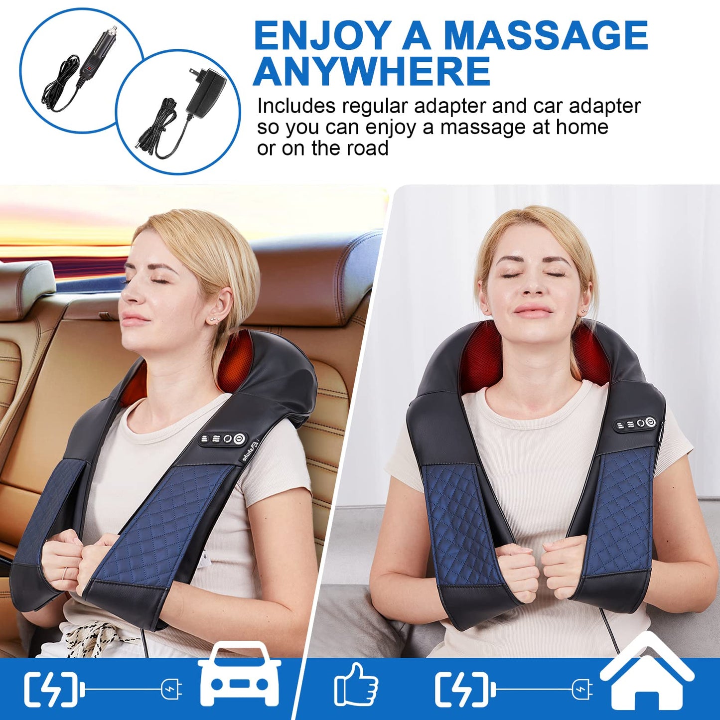 Neck and Shoulder Massager with Heat Shiatsu Back Massage Pillow with 3D Deep Tissue Kneading for Foot, Legs, Body Muscle Pain Relief, Use at Home, Office & Car