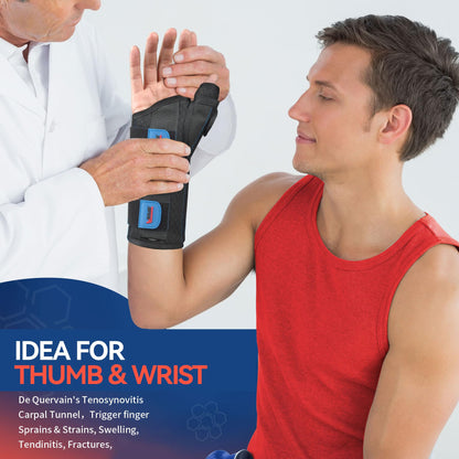 FEATOL Carpal Tunnel Wrist Brace Night Support, Thumb Spica Splint Right Hand for De Quervains Tenosynovitis, Tendonitis, Thumb Brace for Women Men, Black Blue, Large/XLarge