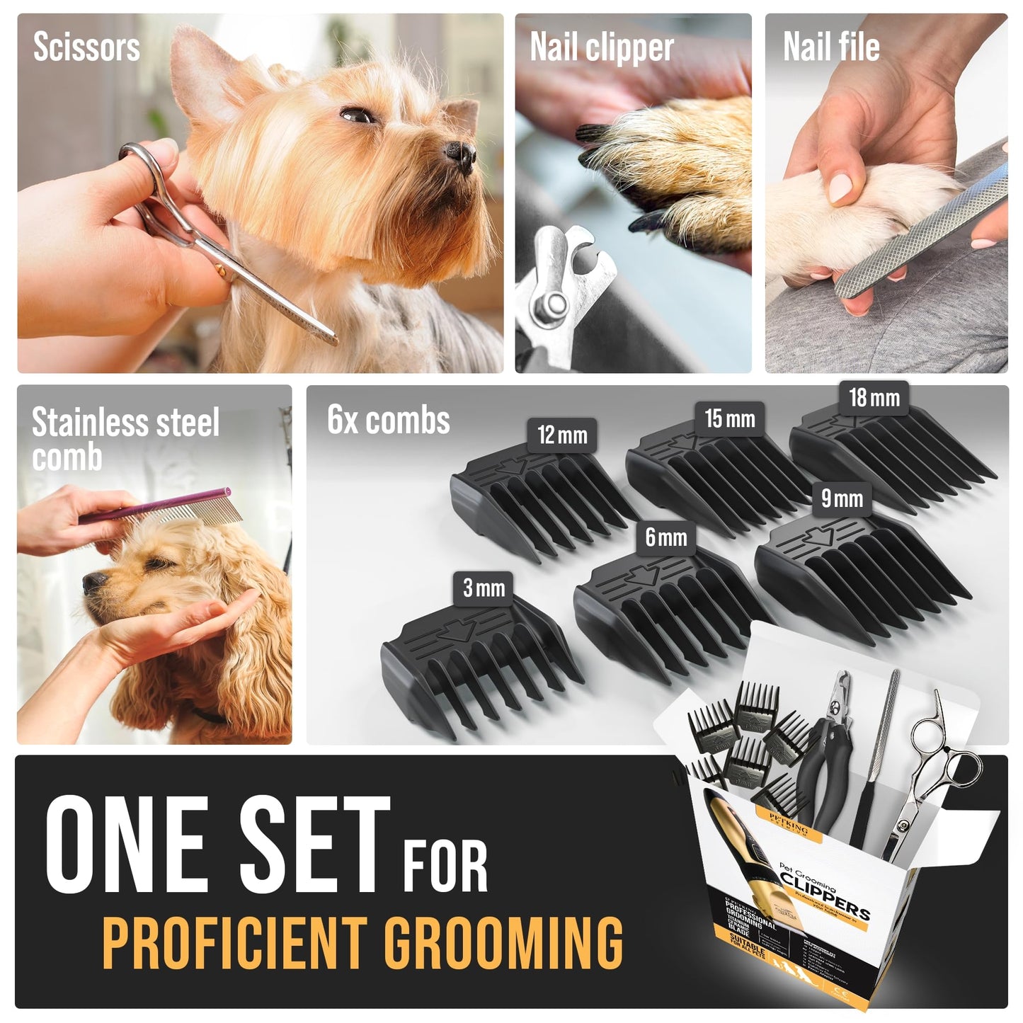 PetKing Premium Dog Clippers Dog Grooming Kit Grooming Clippers Professional for Thick Hair Coats Pet Clippers Kit for Dogs Cats Pets Cordless Silent Dogs Hair Trimmer Clipper Shaver Set Low Noise