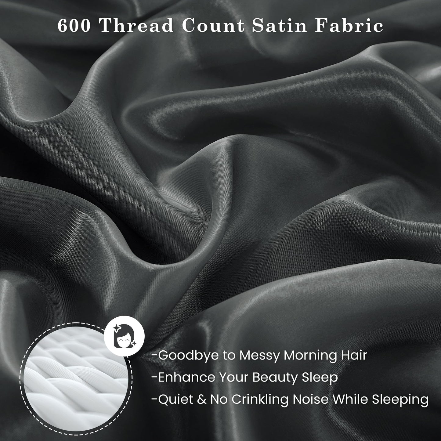 lasoftan Silk Satin Queen Sheets Set, Silky Fitted Bed Sheets with 15" Deep Pocket and Non-Slip Corner Straps, Luxury Hotel Satin Sheets Queen Size, Grey Summer Cooling Sheets & Pillowcase Set