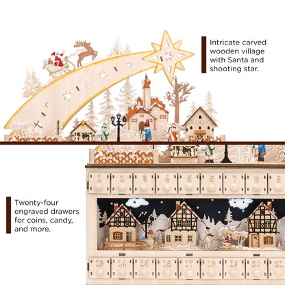Best Choice Products Wooden Christmas Advent Calendar, Shooting Star Holiday Decoration w/Battery-Operated LED Light Background